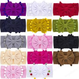 Lovely Handmade Bows Baby Girls Elastic Hairband Infant Double Layer Bowknot Headband with Fluffy Ball Children Headwear