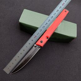 1Pcs Top quality EDC Pocket Folding Knife D2 Black Stone Wash Drop Point Blade Red G10 Handle Folder Knives With Retail Box