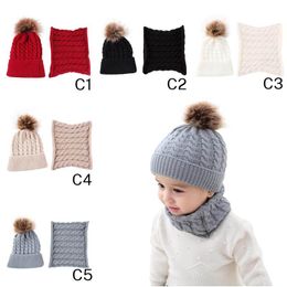 Fashion Interlaced Knit Beanie And Ring Scarf Set Lovely Kids Twist Solid Warm Hats Infinite Scarves Size 0-36 Months