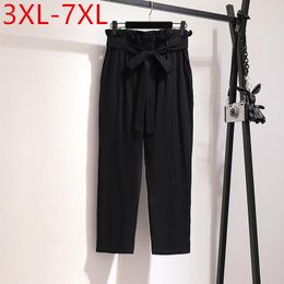 Women's Pants & Capris Missfansiqi Ladies Summer Plus Size Haren For Women Loose Casual Cotton Belt Black Long Trousers 3XL 4XL 5XL 6XL 7XL