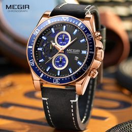 Wristwatches MEGIR 2021 Luxury Leather Strap Quartz Watches Men Fashion Casual Sports Chronograph Watch Man Waterproof Luminous Wristwatch