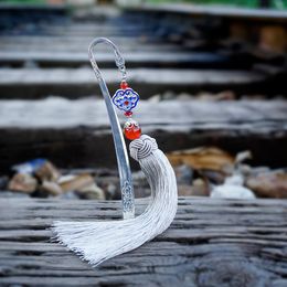 silver bookmark tassels UK - Souvenir Silver Bookmark Lettering Chinese Style Creative Gift Cloisonne Tassel No.5102