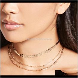 Chokers Necklaces & Pendants Jewelry Drop Delivery 2021 Three Layers Necklace Metal Bead Charm Fish Bone V Choker Gold Sier Color Plated Allo