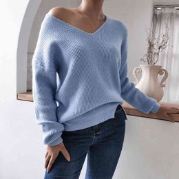 Warm Vintage sweater Tops autumn winter casual loose asymmetric long-sleeved Knitted sweater Oversized sweater Pullovers 210514