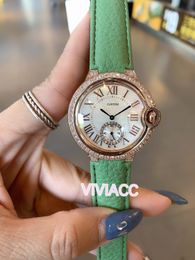 Classic New Women multi-function stopwatch Roman number green leather clock natural Mother of pearl shell Wristwatches 36mm