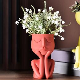 Vases Drop Human Think Face Ceramic Home Plants Flower Pot Vase Planter Decoration Sculpture Table Portrait 2021