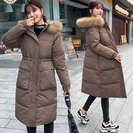 Thicken coat women's mid-length thickened Slim Parker winter style female large fur collar elegant 211216