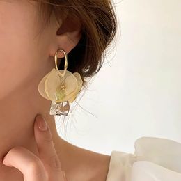 Korea Romantic Lace Flower Clear Acrylic Drop Earrings for Women Sweet Fabric Floral Transparent Resin Earring
