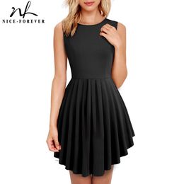 Nice-forever Summer Pure Color Sleeveless Sexy Dresses Club Party A-line Women Flared Dress bty774 210419