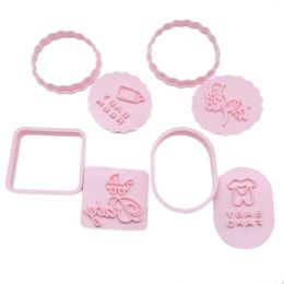 4pcs Baby Theme Cookie Cutter Plastic Biscuit Knife Baking Fruit Cake Kitchen Tools Mould Embossing Printing