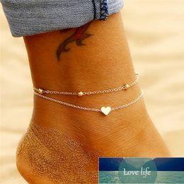 LETAPI Two Layers Chain Heart Style Gold/Silver Colour Anklets For Women Bracelets Summer Barefoot Sandals Jewellery On Foot Factory price expert design Quality Latest