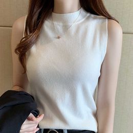 Blouses Top Femme Knit Blouse Women Blusas Mujer De Moda Verano Sleeveless Black White Knitted Blouse Shirt Tops Women E821 210602