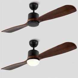 Ceiling Fans Solid Wood Two Leaf Fan Frequency Conversion Silent Lamp Dining Room Nordic Living Bedroom Retro Light