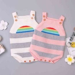 Autumn Baby Boy Girls Triangle Rompers Infant Romper born Girl Clothes Stripe Rainbow Knitting 210429