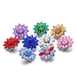Wholesale chromatic Zircon Snap Buttons Clasp 18mm Metal Rhinestone Decorative flower Button charms for DIY Snaps Jewellery Findings factory suppliers