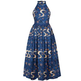 Sexy Woman Dress African Dashiki Print Long Casual Women Dresses Ethnic Style Vintage High Waist Party Halter Robe 210524