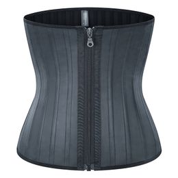 Corset Latex Glossy Nylon Zipper 25 Steel Rib Rubber Waist Trainer Body Shapers Modelling Strap Slimming Belts for Women 210402