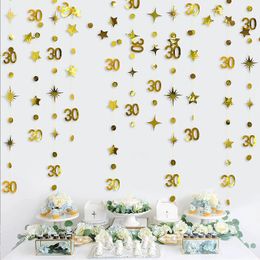 Party Decoration Gold 30th Birthday Decorations Paper Number 30 Circle Dots Twinkle Star Garlands Hanging Backdrop For Her Year Old