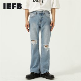 IEFB Men's Blue Jeans Summer Korean Trend Loose Flare Pants Design Hole Vintage Streetwear Denim Trousers Casual 9Y7627 211011