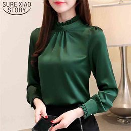 Korean Style Women Blusas Mujer De Moda Autumn Solid Silk Long Sleeve Tops Office Work Blouse 5713 50 210506