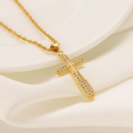 Men Wome Cross Pendant 18k Fine Slid Yellow Gold GF Chain Crystal Gem Necklace