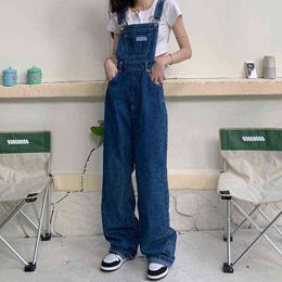 Denim Jumpsuit Women Basic Overalls Loose Straight Casual High Street Office Elegant Long Style Sale Blue Fashion 211129