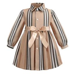 Girls Dress Spring Autumn Long Sleeve Kids Dresses for Girls Plaid Striped Bow Children Princess Dresses Toddler Girl Clothing Q0716