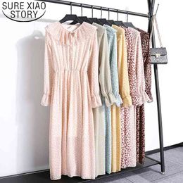 Spring and Autumn Long Sleeve Pleated Long Dress Floral Chiffon Dress Spring and Autumn Bottom Dress Vestidos 8535 50 210528