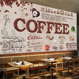 Custom 3D Wallpaper European Style Hand Painted Coffee Restaurant Bar Milk Tea Shop Background Wall Waterproof