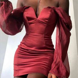 Arrival High Quality Women Sexy Fashion Off the Shoulder Red Party Dress Elegant Celebrity Night Club 210527