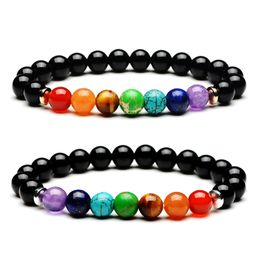 8mm Natural Agate Stone Strands Beads Colourful Charm Bracelets For Women Men Bangle Fashion Party Club Elastic Jewellery