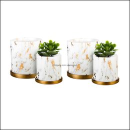 Planters Supplies Patio, Lawn Garden Home & Garden4Pcs Ceramic Flower Pots With Drain Hole And Tray, Marble Pattern, Not Contain Plants Drop