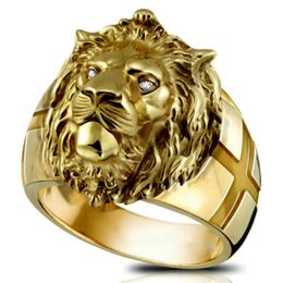 Golden Lion Head Ring Stainless Steel Cool Boy Band Party Lion Ring Domineering Men's Golden Lion Head Ring Unisex Jewelry