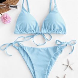 Tie String Bikinis Set Women Swimsuit Summer Beach Wear Triangle Brazilian Biquinis Female Bathing Suit Sexy Swimwear 210722