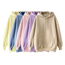 women fleece hoodie sweatshirts winter japanese fashion oversize ladies pullovers warm pocket hooded jacket 210420