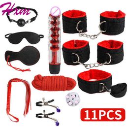 QULiTAN 7 Pack Leather Handcuffs Leather Harness Whip Eye Mask and Necklace Toy 