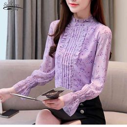 Chemisier Femme Spring Long Sleeve Floral Chiffon Women Blouses and Tops Flare Print Ladies Shirt Female 8219 50 210508