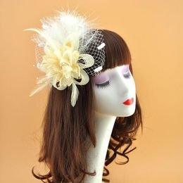 Headpieces Womens Feather Headwear Flower Derby Hat For Cocktail Ball Wedding Headband Elegant Clip Bridal Tea Party