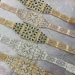 Traditional Moroccan Lady Wedding Large Wide Waist Chain Full Diamond Rhinestone embellished Hollow Flowers Caftan Belt