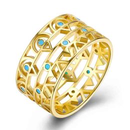 ZEMIOR 925 Sterling Silver Rings For Women Hollow Turquoise Vintage Gold Ring Fine Jewellery Wedding Engagement Gift