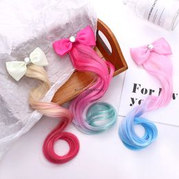 Bow Knot Hairpiece Hair Clips Barrettes Extension Wig Girls Children Hairs Bobby Pin Clasp Birthday Cosplay Fashion Jewellery Will and Sandy Red Purple Blue