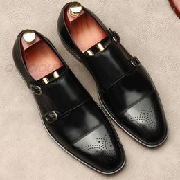 2020 Business Men Oxford Wedding Shoes British Style Genuine For Black Men Shoe Leather Double Monk Strap Office Mens Dress Shoe