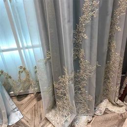 Luxury Embroidered Tulle Curtain for Bedroom Embossed Floral Romantic Sheer Delicate Rustic Window Treamnet Drapes m201C 211203