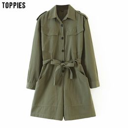 Toppies Women Jumpsuits Army Green Rompers Long Sleeve One Piece Jumpsuit Plus Size Overalls 210412