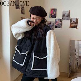 Winter Jackets Lamb Wool Patchwork Japan Style Pockets Woman Parkas Loose Zipper Vintage Coat Kawaii 19428 210415