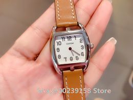 fashion roman number dial quartz watch Heure style Barrel type genuine leather wristwatch marked brand logo clock for lady