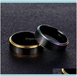 Cluster Rings Jewelrytrendy 7Mm Men Wedding Band Two Tone Colourful Black Polished Ring For Couple Drop Delivery 2021 Qgck4