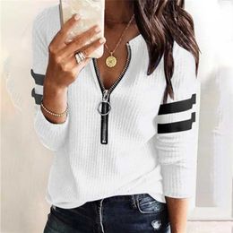 Retro Sweater Beige Knitted Polo Shirt Striped Long Sleeve Sweater Fashion Loose Pullover Womens Winter Sweaters Warm Sweater 211103