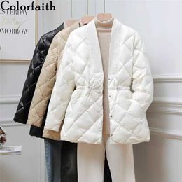 Colorfaith Autumn Winter Women Jackets Quilted Puffer Parkas High-Quality Warm Drawstring Sweet Oversized Coat CO9850 211008