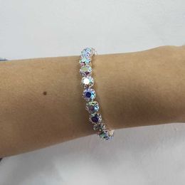 Elegant Ab Crystal Bangle Cuff Silver Plated and Gold Color Big Crystal Rhinestone Stretch Bracelet Bangle for Women Q0719